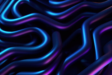 Generative AI illustration of abstract bright shiny geometric background with purple and blue gradient colors forming endless lines