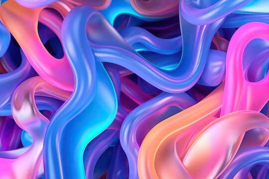 Generative AI illustration of abstract bright multicolored background with wavy glowing lines