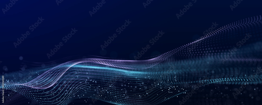 Poster futuristic wave of musical sounds. business analytics. structuring the data flow. 3d rendering.
