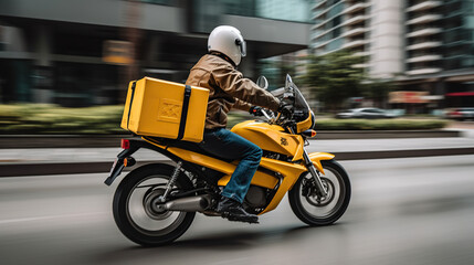 Speedy Delivery in the City, A Modern Motorcycle with Fast Courier Service, Generative AI