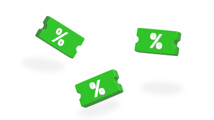 green  discount voucher percentage online shopping 3d rendering