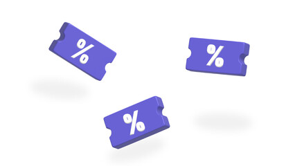 violet discount voucher percentage online shopping 3d rendering - obrazy, fototapety, plakaty