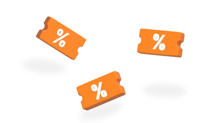 orange discount voucher percentage online shopping 3d rendering