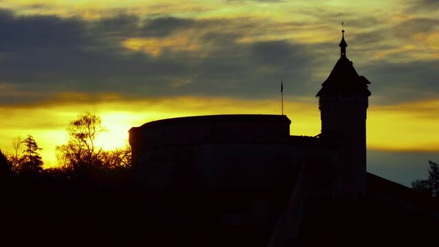 The Munot Castle of Schaffhausen in Sunrise in Switzerland.