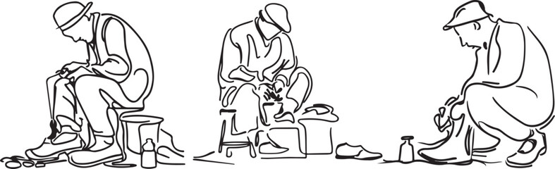 Cobbler with shoes line art vector 