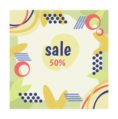 Sale banner with leaves. Electronic commerce and online shopping. Marketing and advertising on Internet. Discounts and promotions, special offer. Cartoon flat vector illustration