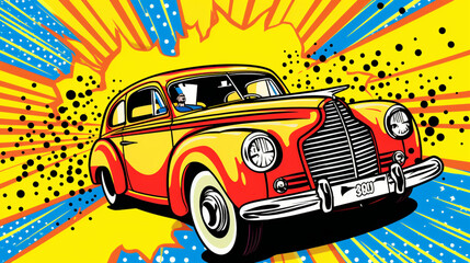 Pop art Image of a vintage car