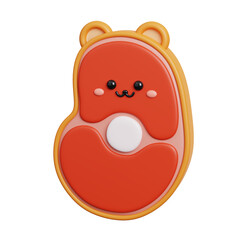 Piece of meat. Cute food character isolated. 3D Rendering