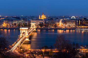Budapest photographed from above at night, lean time exposure