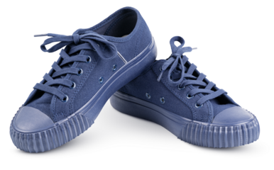 Blue casual sneakers isolated on transparent background. Full Depth of Field