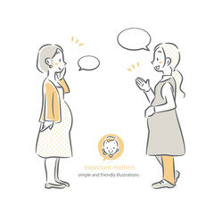 おしゃべりをする2人の妊娠中の女性　シンプルでお洒落な線画イラスト