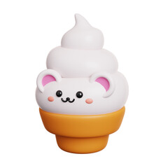 Ice cream cup. Cute dessert sweet character isolated. 3D Rendering