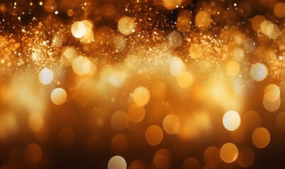 gold abstract blurred bokeh lights background. Festive glitter sparkle background