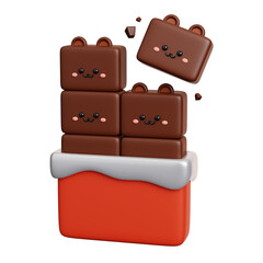 Chocolate bar. Cute dessert sweet character isolated. 3D Rendering