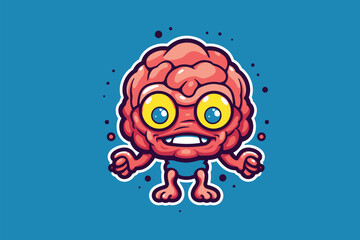 Cartoon brain character with angry expression. Vector illustration of brain mascot.