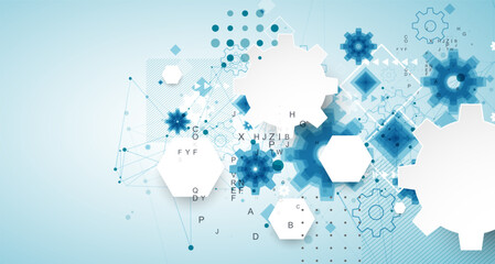 Abstract  technological background  with cogwheels and plexus effect.