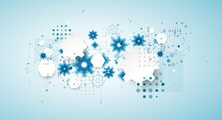 Abstract  technological background  with cogwheels and plexus effect.
