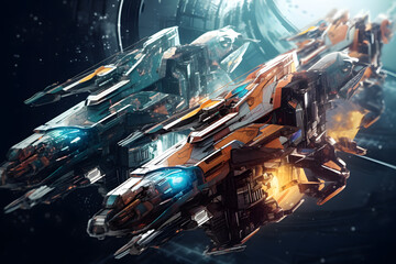 Fototapeta premium Abstract Modern Collage of Spaceships and Galaxies. Generative AI