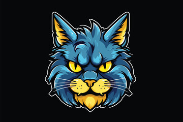 Vector illustration of a cat head mascot isolated on a black background.