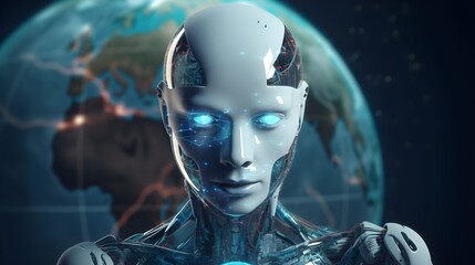 AI Humanoid Robot - Artificial Intelligence and Machine Learning Concepts, Globalization and Technology Development