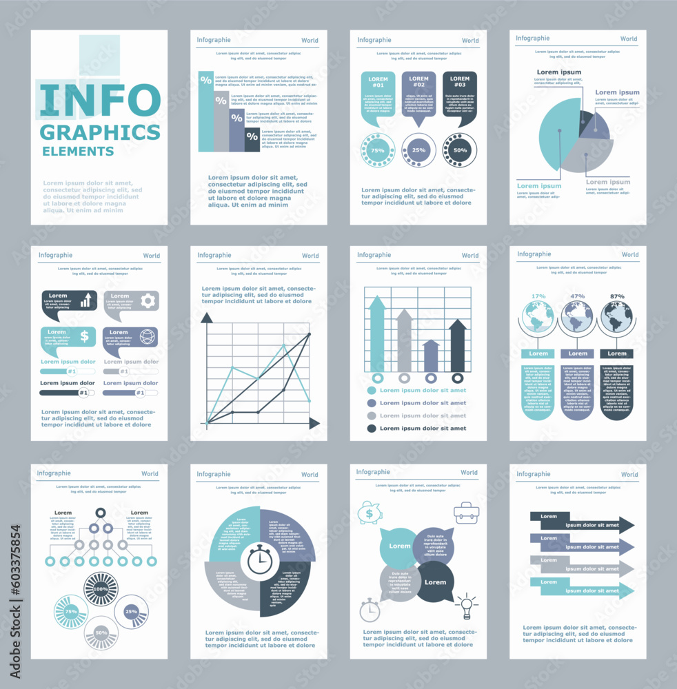 Aufkleber info banners set. collection of infographics with graphs and charts. business and financial literacy