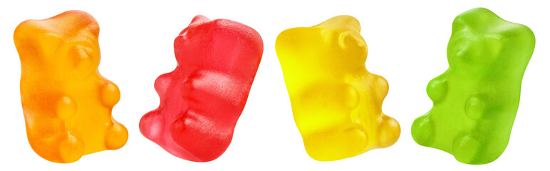 Multicolor collection of jelly gummy bears, cut out
