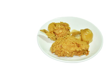 crispy fried chicken wing and mashed potato dressing gravy sauce  on plate