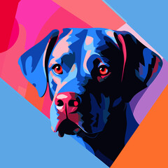 Vector portrait of a Labrador dog on a colorful background.