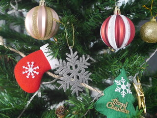 Close-up photo of Christmas ornaments Beautiful in the Christmas season, suitable for making a background image.