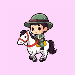 Joyful Cartoon Vector Icon, Little Child Riding a Horse in a Flat Design