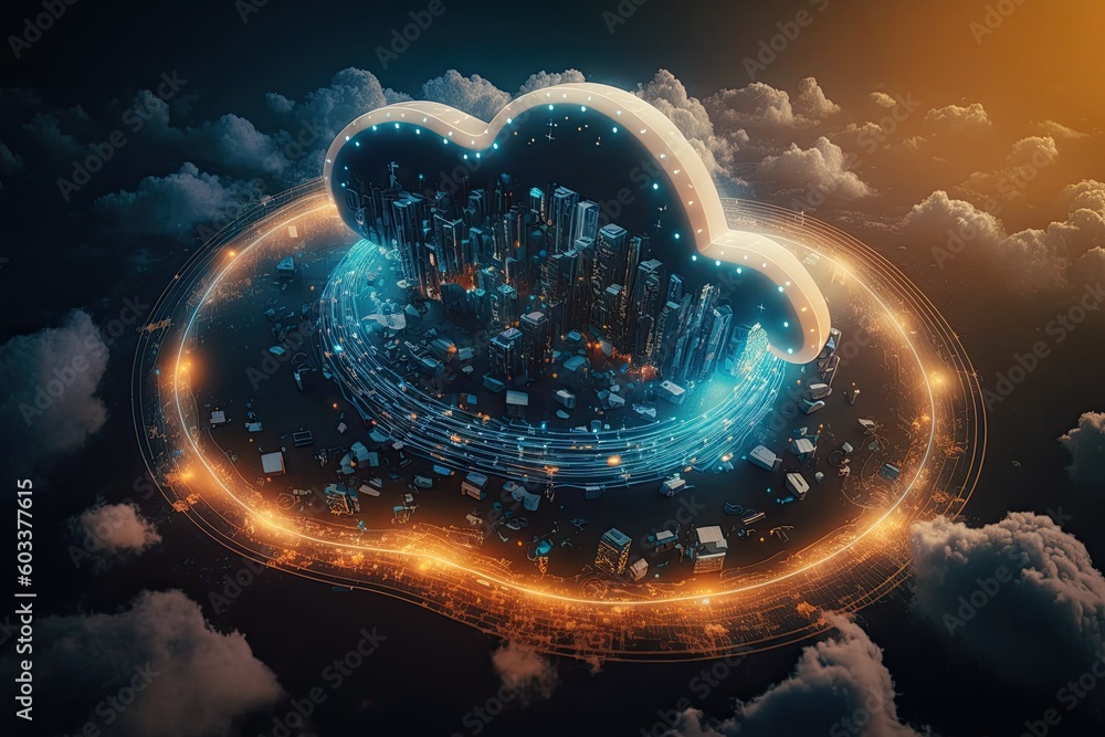 Poster cloud computing for digital storage and transfer big data on internet.futuristic.generative ai