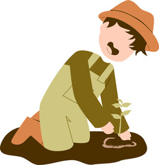 Kid gardening Illustration, kid planting tree, earth day Illustration 