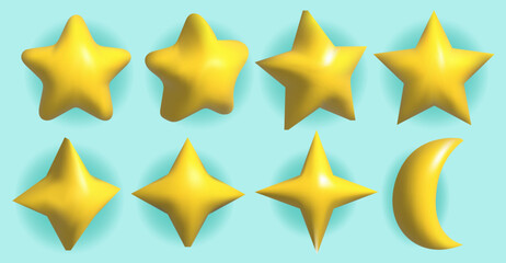 Star icon in 3d style isolated on white background. Vector illustration plastic volumetric yellow star