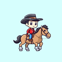 Dynamic Cartoon Vector Graphic, Flat Design Concept of a Young Child Participating in Horse Racing