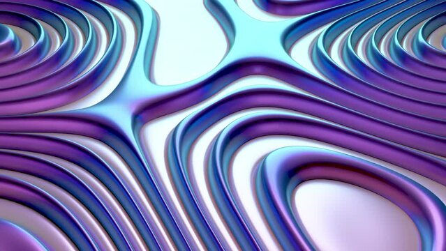 Sound waves on liquid iridescent surface. Digital sound concept: patterns formed by the sound waves. Abstract visualization of digital sound and artificial neural network. Seamless loop animation