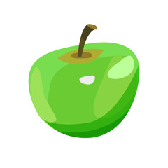 Cartoon green apple. Vector isolated object illustration fruit on the white background. Suitable for design about  diet, healthy and many graphic template