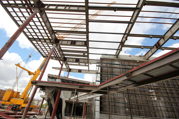 Steel frame of a new factory building under construction