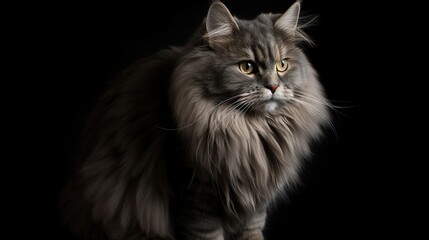 Fototapeta na wymiar a long haired gray cat with yellow eyes looking at the camera. generative ai