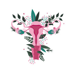 Vector illustration female reproductive system fantasy with flowers and botanical elements