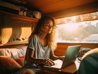 A woman using a laptop indoors for communication and lifestyle.