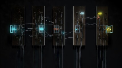  a series of images of a room with a neon light.  generative ai