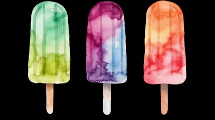  three popsicles with different colors of ice cream on them.  generative ai