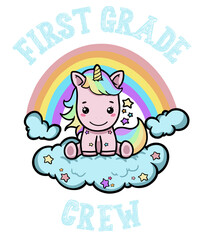 Back To School Kawaii Unicorn First Grade Crew