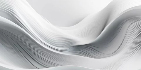 Fotobehang abstract background with wavy lines in gray and white colors. wave swirl white abstract background. Generative AI © TETIANA