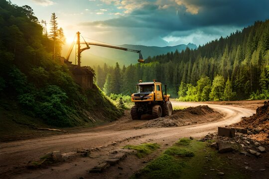 Excavator On The Road