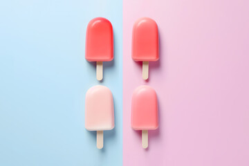 Pink shades Popsicles on solid colors background light blue and pale pink with text space