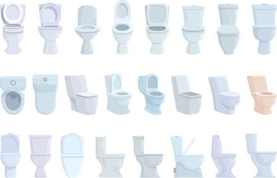 Toilet bowl icons set cartoon vector. Wc clean. Ceramic side