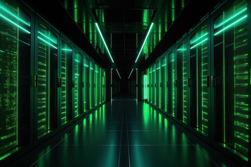 Fototapeta premium Data server center background, digital hosting, green lights
