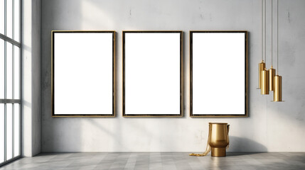 Picture frame mockup, empty wooden picture frame, elegant, bright light, sunny day.