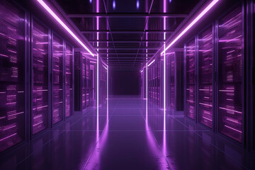 Fototapeta na wymiar Data server center background, digital hosting, purple neon lights